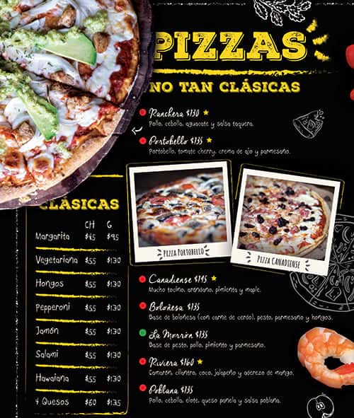 One page of Assaggiare's pizza menu