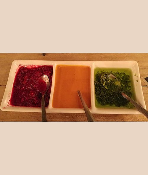 Assaggiare's trio of complimentary sauces